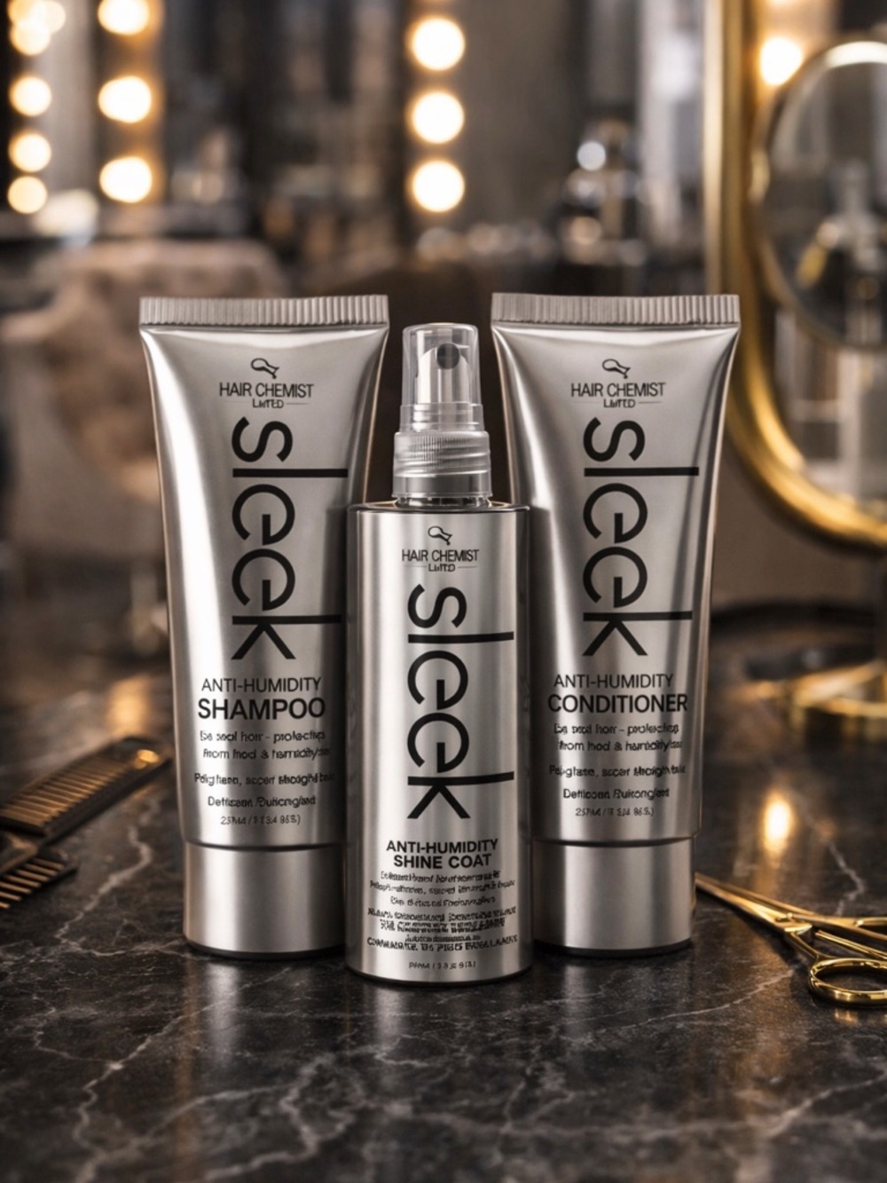 Hair Chemist Sleek Anti-Humidity Hair Care Set | Shampoo Conditioner Shine Coat